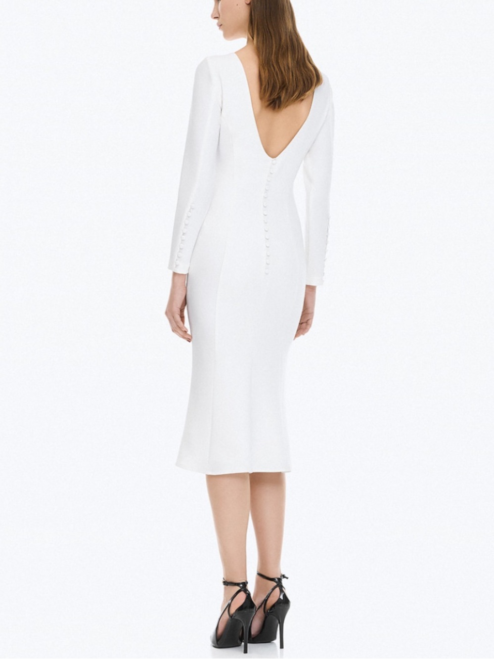 Long-sleeve midi godet dress